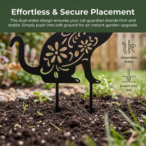 Silhouette de Chat Décorative de Jardin en Métal Piquet de Chat Noir Décoration Extérieure pour Pelouse et Parterre de Fleurs