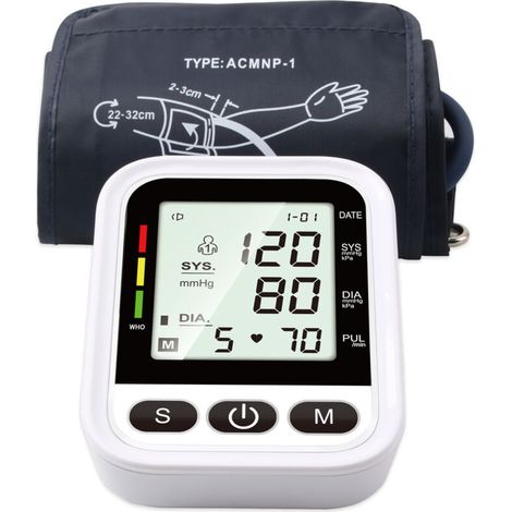 Elektronisches Oberarm-Blutdruckmessgerät – Professionelles, intelligentes Blutdruckmessgerät mit Erkennung von Herzrhythmusstörungen, verstellbarer Manschette und hintergrundbeleuchtetem LCD-Bildschi (1/5)