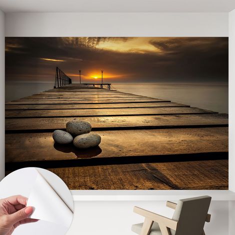Papier peint autocollant Mural avec colle pour salon et chambre Décoration murale rapide Coucher de soleil 152x104 cm (1/5)