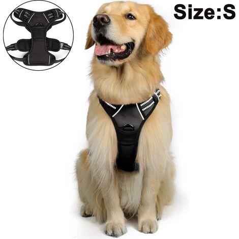 Harnais pour chien, harnais anti-traction avec 1 attache pour laisse, gilet rembourré doux et ajustable, gilet réfléchissant anti-étranglement en tissu Oxford avec poignée de contrôle facile