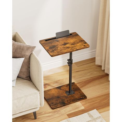 Table d'appoint en Forme de C réglable en Hauteur - Table Basse rotative à 360° - Petite - 40 x 30 x (45-81) cm - en Bois - pour Chambre à Coucher, Salon, Bureau - Marron Rustique (1/5)
