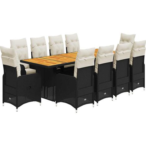 11-tlg. Garten-Bistro-Set mit Kissen Schwarz Poly Rattan vidaXL (1/5)