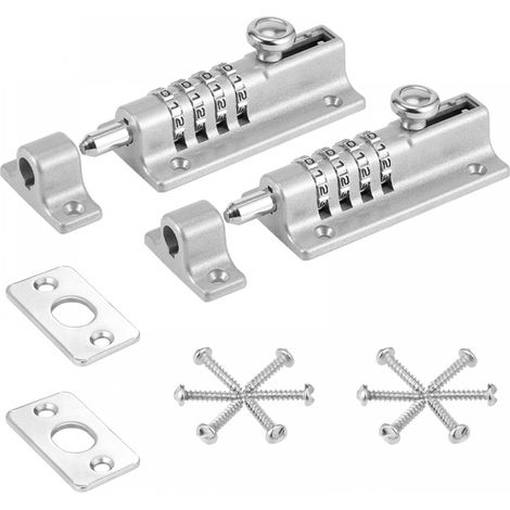 Cerradura de combinación de 4 dígitos de alta resistencia - Para puertas de madera y correderas - Resistente a la corrosión con tornillos - 2 piezas - Plateada (1/5)