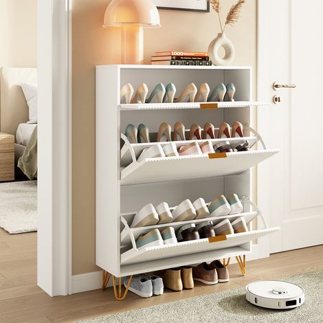 Meuble Chaussures, Meuble de Rangement à Chaussures Armoire, Commode à Chaussures, Étagère à Chaussures Étroite, 80 x 24 x 118.5 cm, Spour Entrée, Couloir, Chambre, Blanc
