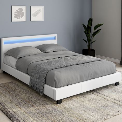 Cama doble NEO 140 x 190 CM PVC blanco con somier y LED integrados (1/5)