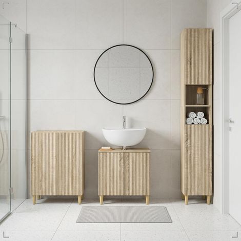 vidaXL 3 Piece Bathroom Cabinet Set ARNHEM Sonoma Oak Engineered Wood (1/5)