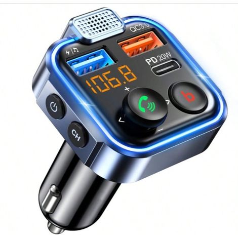 Auto-FM-Transmitter, Zigarettenanzünder-Bluetooth 5.3-Radiosender, 20 W PD Typ C+ QC3.0-Schnellladegerät, Freisprechanrufe, Bass-MP3-Musikplayer, unterstützt U-Disk
