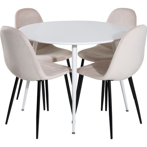 PlazaWHWH100 ensemble table, table blanc et 4 Polar chaises Velours beige. (1/5)