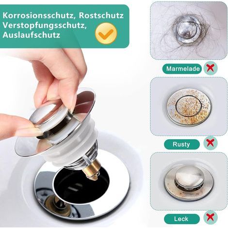 Couvercle d'évier escamotable, lavabo US Gauge pop-up core, égouttoir de lavabo à piédestal home and factory pressed stainless steel anti-odour basin drainer two pieces (1/2)