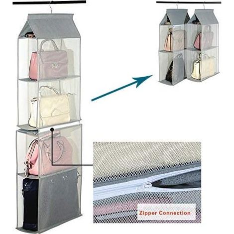 Organisateur de sac à main suspendu à 4 poches, rangement pour sac à main dans une armoire, pochettes transparentes en tissu non tissé (1/5)
