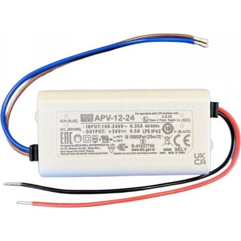 MW MEAN WELL APV-12-24 Alimentatore 12W 24V 0,5A IP30 Input 220V e 110V