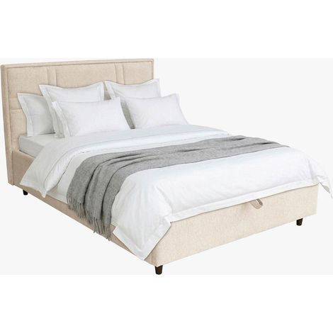 SANEL Lit double en tissu beige avec coffre 160x200 cm (1/5)