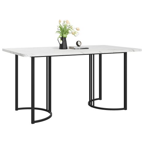 Table 140x80 effet marbre blanc noir avec pieds métal réglables