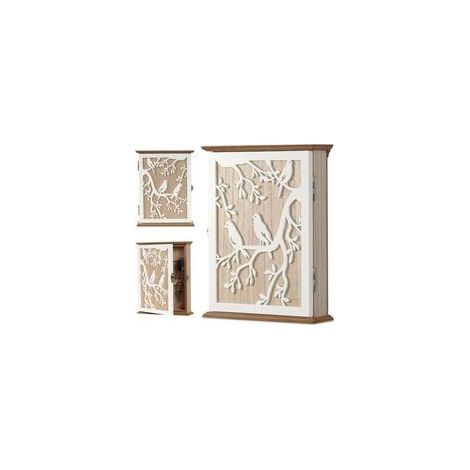 Boîte à Clés en Bois, Boite a Clef Decorative Armoire a Clef Murale avec 6 Crochets à Clés, pour Entrée, Chambre, Couloir, Garages, Bureaux -Blanc Vintage 26,5 x 20 x 6 cm