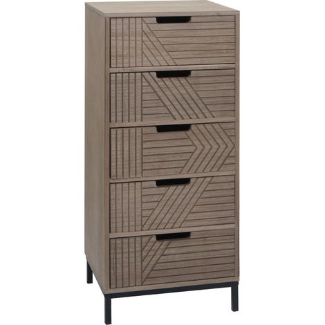 Commode meuble de rangement 5 tiroirs design 3D 84x35x29 cm en bois marron-gris et métal 040009740