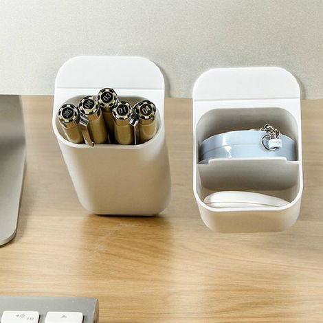 Multifunktionaler Stiftehalter für den Schreibtisch, einfache Aufbewahrungsbox fürs Büro, Computeraufkleber, weißer Aufbewahrungszylinder für Kleinigkeiten (1/5)