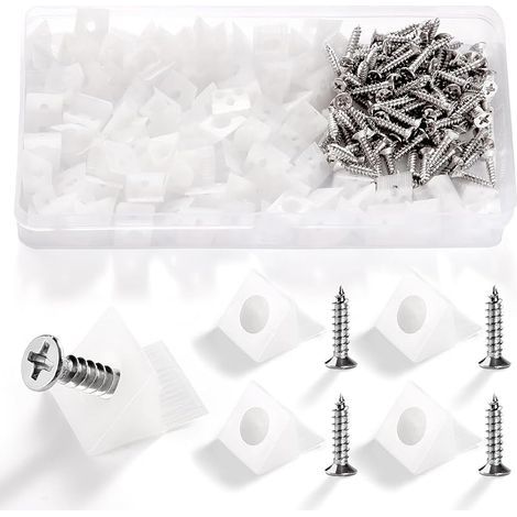 100 Pièces Cales de Réparation de Tiroir, Cales en Plastique pour Meuble Tiroir, Fixation Etagere Armoire Fond de Tiroir Réparer Les Cales, avec 100 Pièces Vis, 14 13 9.3mm (Blanc) (1/5)