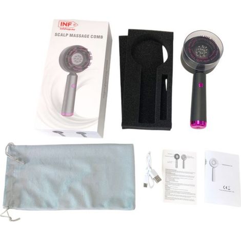 Brosse de Massage Électrique du Cuir Chevelu à Lumière Rouge - Favorise la Croissance & la Relaxation Gris (1/5)