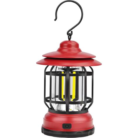 Linterna LED retro para camping, para colgar, brillo ajustable (alto/bajo), protección IP65, funciona con 3 pilas AA. (1/5)