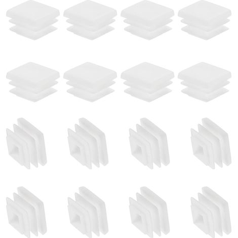 Tapones de láminas cuadradas, tapones de plástico, 16 tapas de 20 mm para tubos cuadrados, patas de sillas, muebles, tubos metálicos, vallas para agujeros de 19 mm, color blanco
