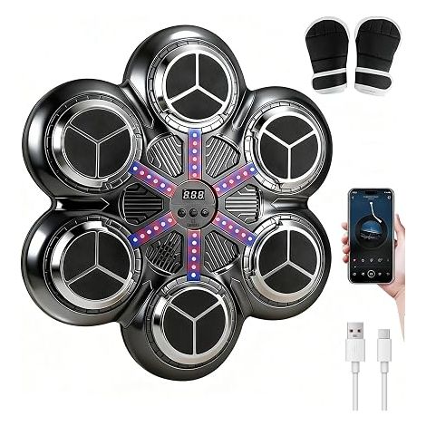 Machine de Boxe Musicale, LED Mural Musique avec Gants de Boxe, Mode Bluetooth, 3 Modes de Vitesse et d'entraînement, Mode de Comptage, Music Boxing Machine pour Adultes et Enfants (1/5)