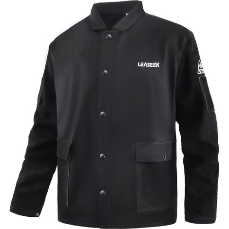 Men's and Women's Cotton Flame Retardant Welding Jacket with Leather Sleeves (1/5)