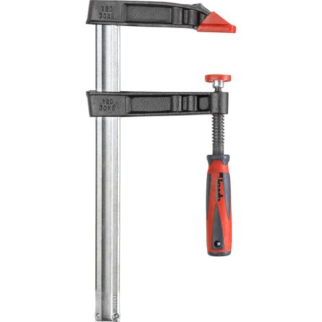 Serre-joint avec poignée à 2 composants 120 x 300 mm, largeur de serrage 300 mm, profondeur de serrage 120 mm, mâchoires de serrage en acier fonte malléable, poignée de serrage avec (1/2)