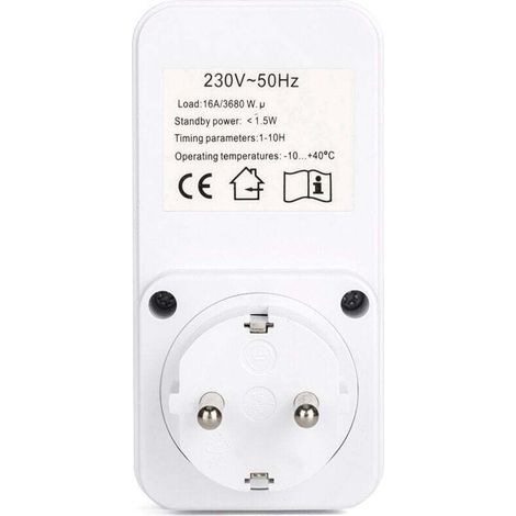 Minuteur de compte à rebours de 1 à 10 heures, prise de courant, réglage intelligent de l'heure, interrupteur de commande, prise basse consommation, 230 V CA (1/4)