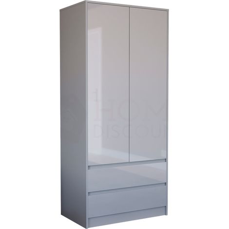 Glinton 2 Door 2 Drawer Wardrobe High Gloss With Hanging Rail & Storage Shelf, 100% FSC, Grey (1/5)