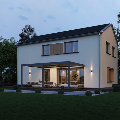 Pergola bioclimatica motorizzata Ombréa 4x6M addossata – Antracite e Bianco