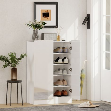 Zapatero de 5 niveles con capacidad para 20 pares de zapatos, estantes ajustables, ideal para recibidor o pasillo, de madera y color blanco. (1/5)