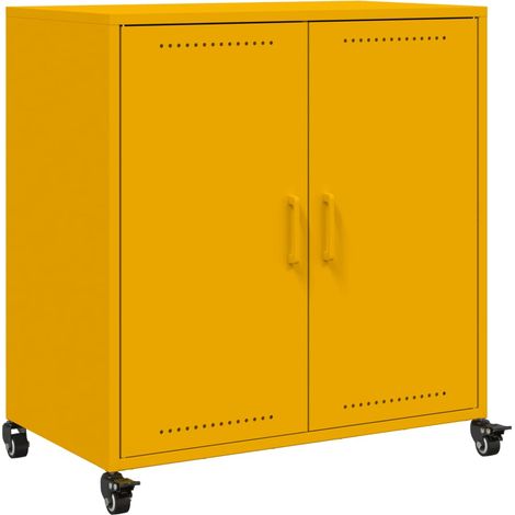 Buffet bahut commode armoire meuble de rangement organisateur cuisine salle de séjour salon jaune moutarde 68,5 x 39 x 72 cm acier Jaune