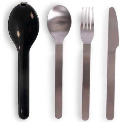 Juego de cubiertos en estuche, 3 piezas, 18 cm, acero inoxidable/plástico. Para comer al aire libre / Sagaform