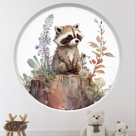 Stickers Trompe l'oeil Arche ronde Enfants - Raton laveur - Diamètre 30 cm (1/4)