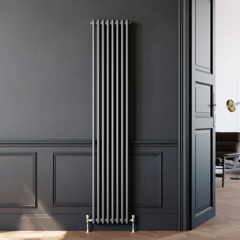ELEGANT Traditional Radiator Anthracite Double Vertical Cast Iron Grey Radiator 2 Column 1800 x 380 mm