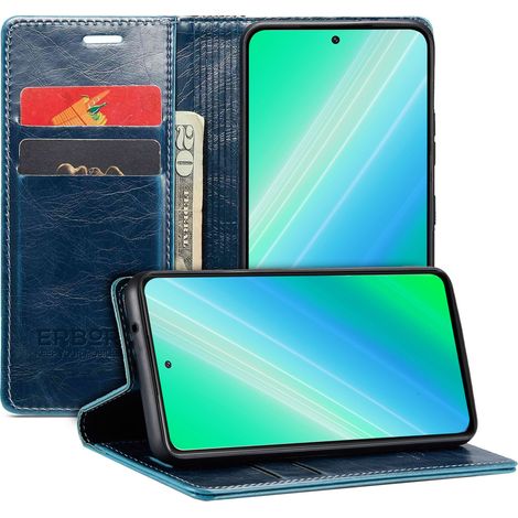 Funda tipo libro para Samsung Galaxy S23, cartera encerada Erbord, azul (1/5)