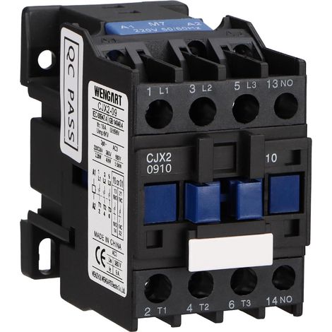 Industrial AC Contactor CJX2-09 - 9A 4kW - AC Coil 220V/230V - 3 Poles + 1NO (Normally Open) - Mounting DIN Rail 35mm - for Motor Control and Automation Systems