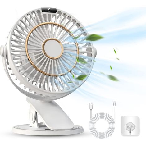 Ventilateur à pince rechargeable, mini ventilateur de bureau puissant, silencieux et rotatif à 720°, 3 en 1, portable et compact. (1/3)