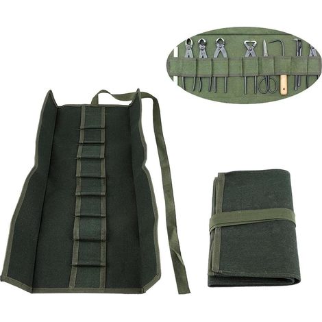 Rouleau à outils en toile, portable professionnel 10 sacs, organiseur de rouleau de clé, rangement de sac à outils roulant pour électriciens, mécaniciens automobiles, organisateurs d'outils à main (1/4)
