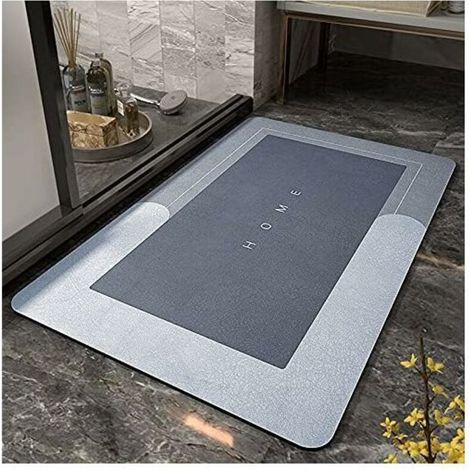 Tapis de Bain Antiderapant, Super Absorbant Floor Mat, Sèche Rapide Absorbant, Tapis de Sol Lavable en Machine, Tapis de Salle de Bain, Douche, WC, 50X80 cm Bleu (1/5)
