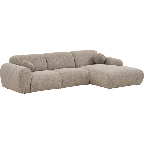 Canapé 3 places méridienne droite en tissu texturé beige avec 2 coussins - CYCLADE (1/5)