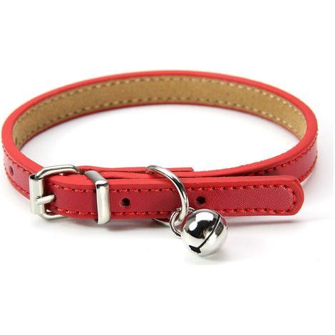 Leather collar for cats and puppies, adjustable 20cm-27cm - red (1/5)