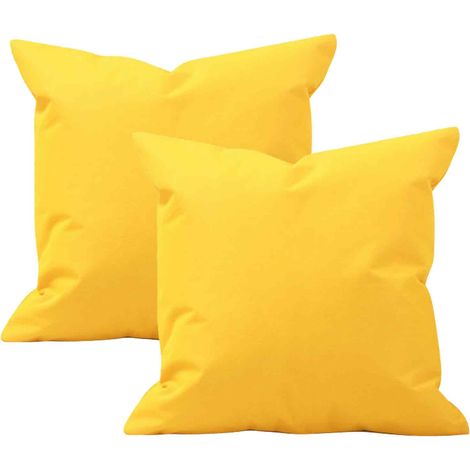 Housse De Coussin - Polyester - Jaune Vif - Fermeture Éclair Large - Pour Intérieur Et Extérieur - 2 Pièces (1/5)