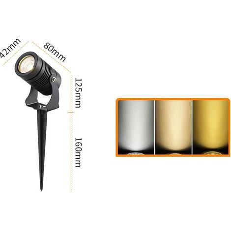 (Green-CL 42 Spike 3W) Projecteur LED extérieur tout aluminium pour jardin, 3W, 7W, 12W, 15W, étanche, pour allées et jardins, compatible AC220V, 12V et 24V. (1/5)