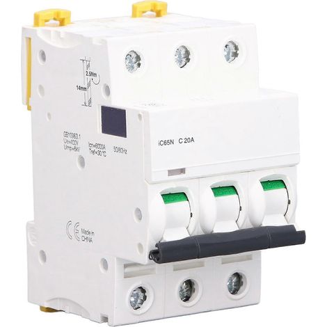 Disjoncteur miniature triphasé 400 V, montage sur rail DIN, protection contre les surcharges basse tension IC65NC20A (20