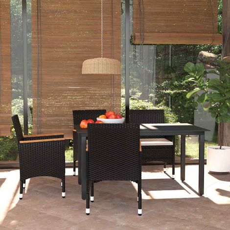 vidaXL Juego muebles jardín 5 pzas con cojines ratán sintético negro (1/5)