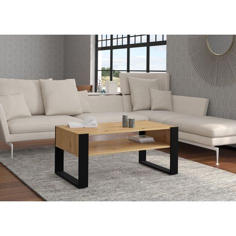 Table basse NUKA F 110x60x48 cm Chêne Artisan/Noir Mat Table d'appoint Table avec étagère (1/5)