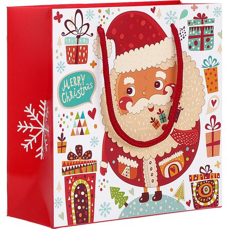 Sac Cadeau Papier - Motif Graphique Blanc - Pour Bonbons Et Petits Cadeaux - Noël - 20x20x8cm (1/5)
