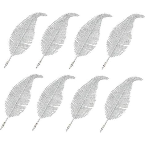 Stück Christbaumspitzen-Federclips, Weihnachtsglitzerfedern, Weihnachtsdekoration für Zuhause (Silber)