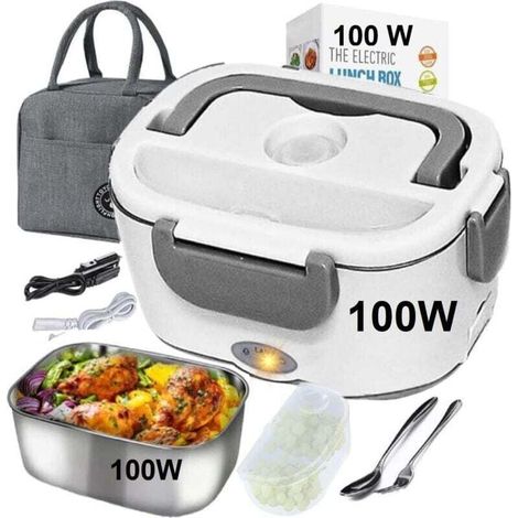Gamelle chauffante, lunch box chauffante électrique chauffe plat, boite repas 12v24v220v 100 W etanche réchauffe plat bureau, voiture, camion allume cigare, chantier,sac isotherme